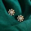 Pave 1.02 Cts Round Brilliant F/VS1 Diamonds Floral Stud Earrings 14K Gold