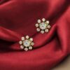 Pave 1.02 Cts Round Brilliant F/VS1 Diamonds Floral Stud Earrings 14K Gold