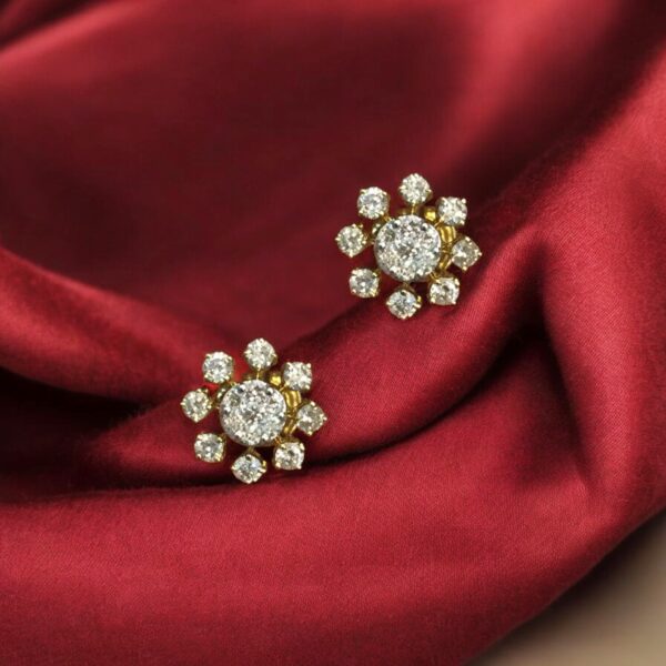 Pave 1.02 Cts Round Brilliant F/VS1 Diamonds Floral Stud Earrings 14K Gold