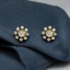 Pave 1.02 Cts Round Brilliant F/VS1 Diamonds Floral Stud Earrings 14K Gold