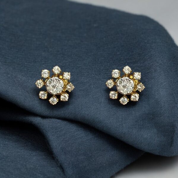 Pave 1.02 Cts Round Brilliant F/VS1 Diamonds Floral Stud Earrings 14K Gold