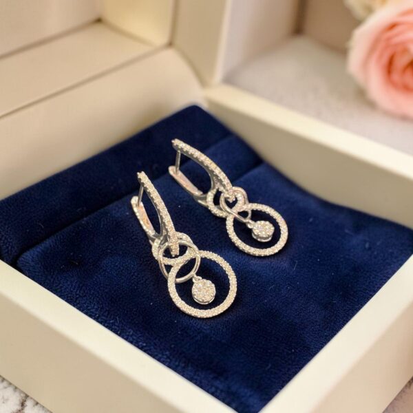 Beautiful 1.25 Cts Round Brilliant F/VS1 Diamonds Dangle Earrings 18K White Gold