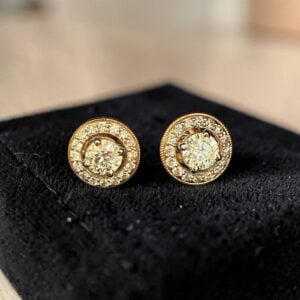 E-254 (16) GIA Certified 2.10 Cts Round Brilliant F/VS1 Diamonds Stud Earrings In 14K Gold