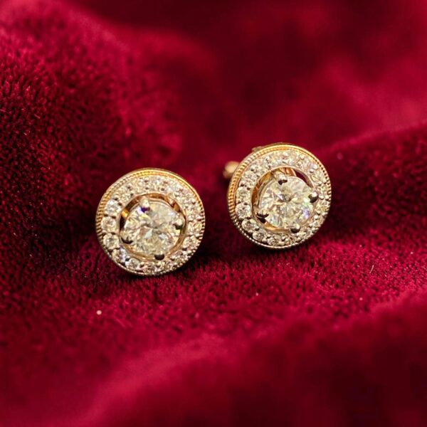 E-254 (17) GIA Certified 2.10 Cts Round Brilliant F/VS1 Diamonds Stud Earrings In 14K Gold
