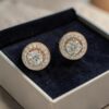 E-254 (18) GIA Certified 2.10 Cts Round Brilliant F/VS1 Diamonds Stud Earrings In 14K Gold