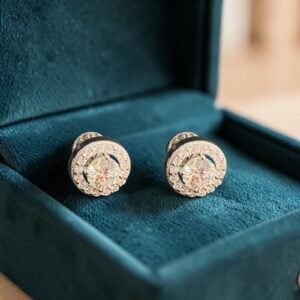 GIA Certified 2 Cts Round Brilliant F/VS1 Diamonds Halo Stud Earrings 18K Gold