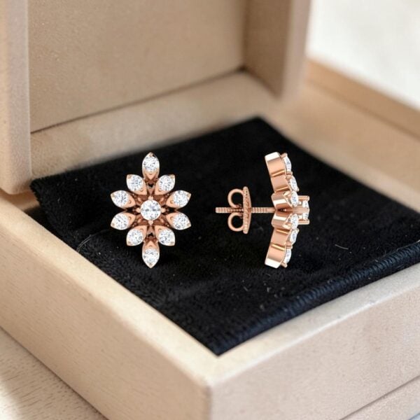 0.66 Cts Round Brilliant F/VS1 Diamonds Screw Back Stud Earrings 14K Rose Gold