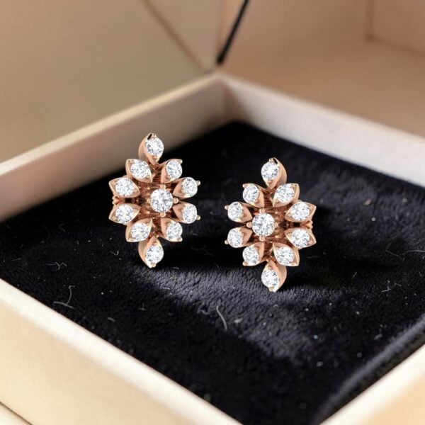 0.66 Cts Round Brilliant F/VS1 Diamonds Screw Back Stud Earrings 14K Rose Gold