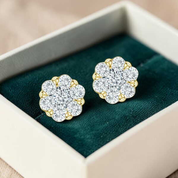 E-265 (6) Pave 0.88 Carats Round Brilliant F/VS1 Diamonds Stud Earrings In 14K Yellow Gold