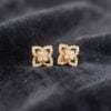 E-266 (23) Pave 0.77 Cts Round Brilliant F/VS1 Diamonds Floral Stud Earrings 14K Rose Gold