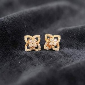Pave 0.77 Cts Round Brilliant F/VS1 Diamonds Floral Stud Earrings 14K Rose Gold