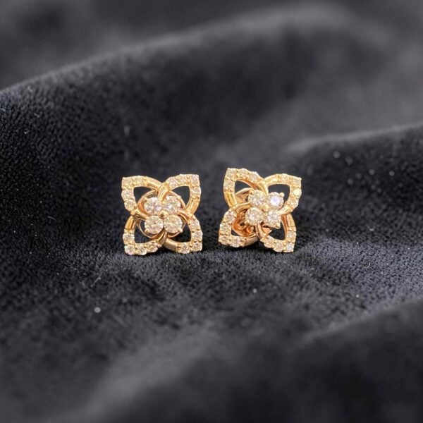 E-266 (23) Pave 0.77 Cts Round Brilliant F/VS1 Diamonds Floral Stud Earrings 14K Rose Gold
