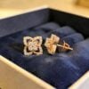 E-266 (24) Pave 0.77 Cts Round Brilliant F/VS1 Diamonds Floral Stud Earrings 14K Rose Gold