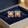 E-266 (26) Pave 0.77 Cts Round Brilliant F/VS1 Diamonds Floral Stud Earrings 14K Rose Gold