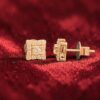 E-268 (24) Pave 0.72 Cts Round Brilliant F/VS1 Diamonds Square Halo Stud Earrings 14K Gold