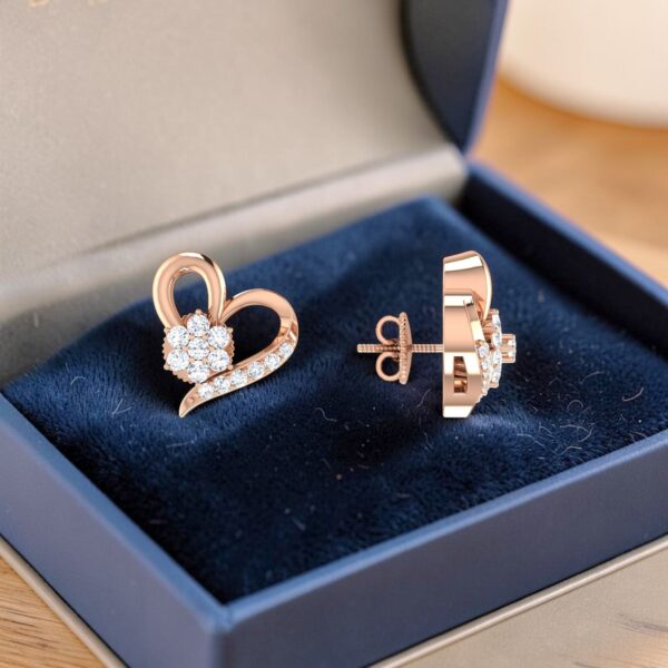 Classy 0.68 Cts Round Brilliant F/VS1 Diamonds Heart Stud Earrings 14K Rose Gold