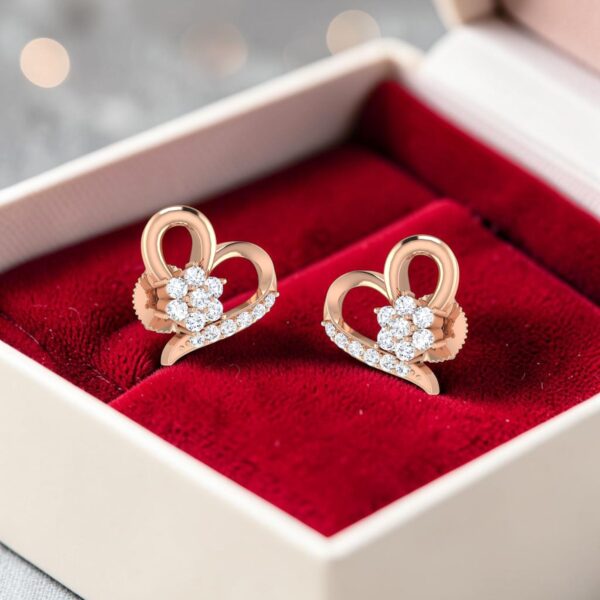 Classy 0.68 Cts Round Brilliant F/VS1 Diamonds Heart Stud Earrings 14K Rose Gold