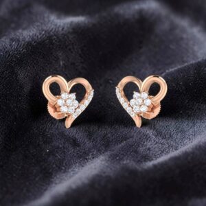 Classy 0.68 Cts Round Brilliant F/VS1 Diamonds Heart Stud Earrings 14K Rose Gold