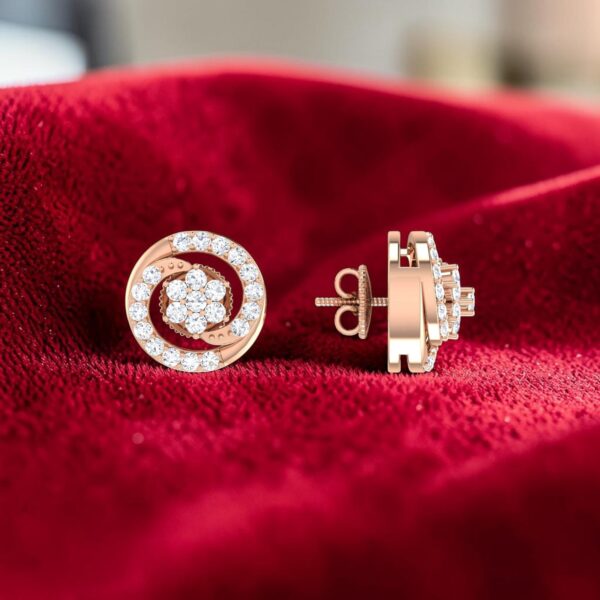 Pave 0.70 Cts Round Brilliant F/VS1 Diamonds Circle Stud Earrings 14K Rose Gold