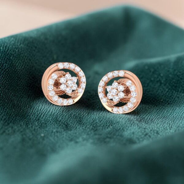 Pave 0.70 Cts Round Brilliant F/VS1 Diamonds Circle Stud Earrings 14K Rose Gold