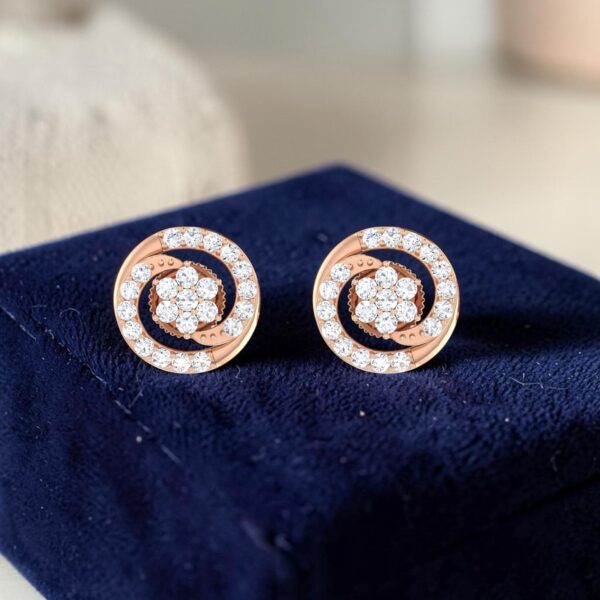 Pave 0.70 Cts Round Brilliant F/VS1 Diamonds Circle Stud Earrings 14K Rose Gold