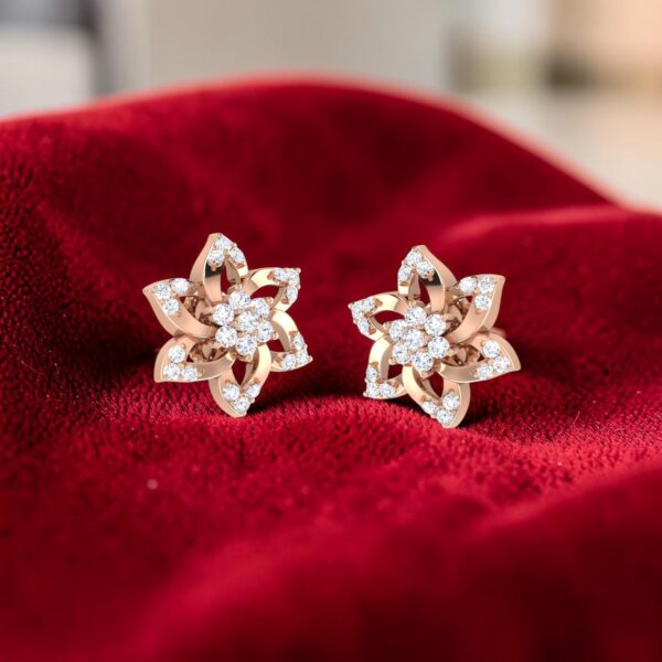 Exquisite 0.65 Cts Round Brilliant F/VS1 Diamonds Floral Stud Earrings 14K Gold