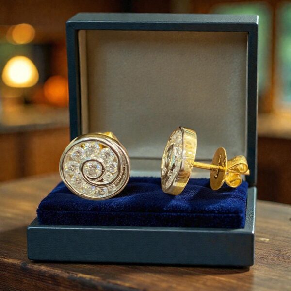 E-273 (17) Pave 0.90 Cts Round Brilliant F/VS1 Diamonds Channel Set Stud Earrings 14K Gold