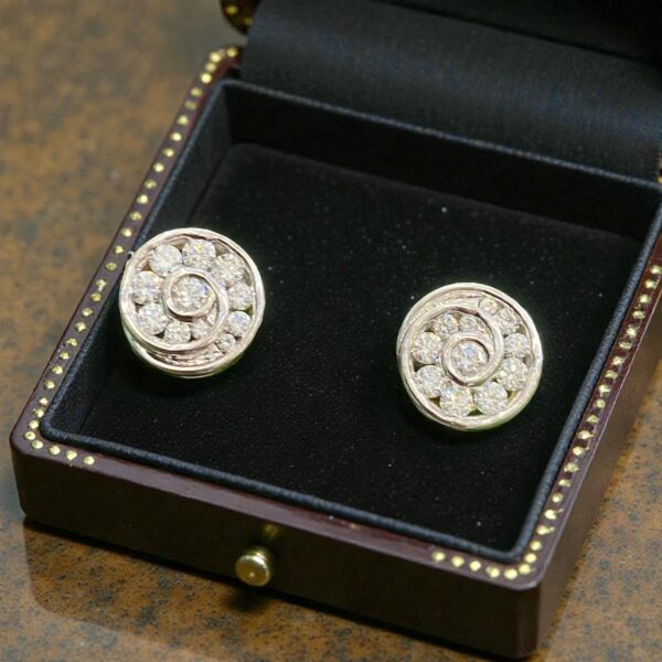 E-273 (18) Pave 0.90 Cts Round Brilliant F/VS1 Diamonds Channel Set Stud Earrings 14K Gold