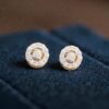 Stunning 0.25 Cts Round Brilliant F/VS1 Diamonds Halo Stud Earrings In 14K Gold
