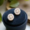 Stunning 0.25 Cts Round Brilliant F/VS1 Diamonds Halo Stud Earrings In 14K Gold