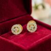 Stunning 0.25 Cts Round Brilliant F/VS1 Diamonds Halo Stud Earrings In 14K Gold