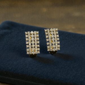 Pave 1.84 Cts Round Brilliant F/VS1 Diamonds Multi-Row Huggie Earrings 14K Gold