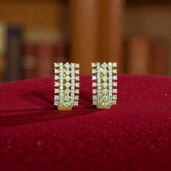Pave 1.84 Cts Round Brilliant F/VS1 Diamonds Multi-Row Huggie Earrings 14K Gold