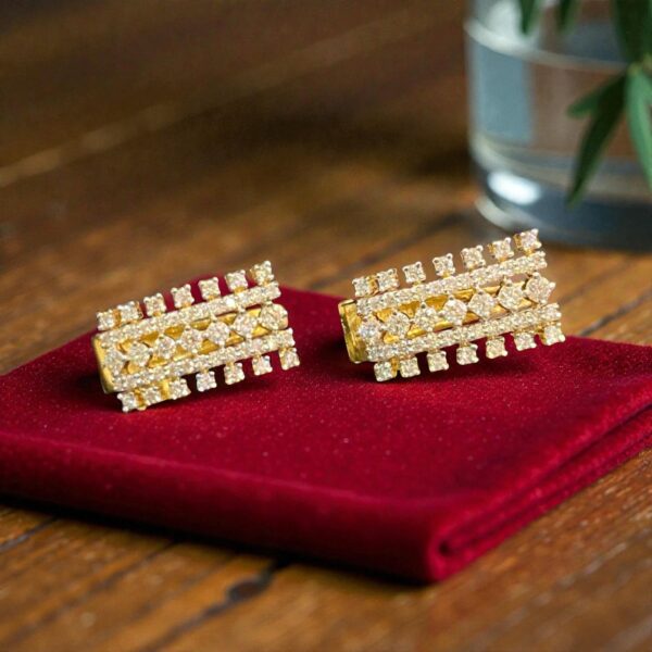 Pave 1.84 Cts Round Brilliant F/VS1 Diamonds Multi-Row Huggie Earrings 14K Gold