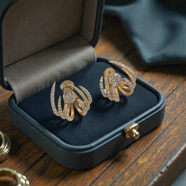 1.96 Cts Round Marquise Princess Shape F/VS1 Diamonds Stud Earrings In 14K Gold