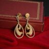 Pave 1.54 Carats Round Brilliant F/VS1 Diamonds Dangle Earrings In 14K Rose Gold