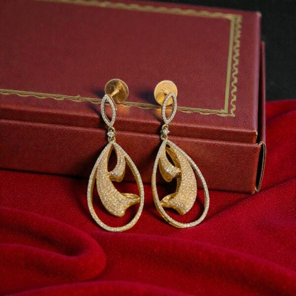 Pave 1.54 Carats Round Brilliant F/VS1 Diamonds Dangle Earrings In 14K Rose Gold