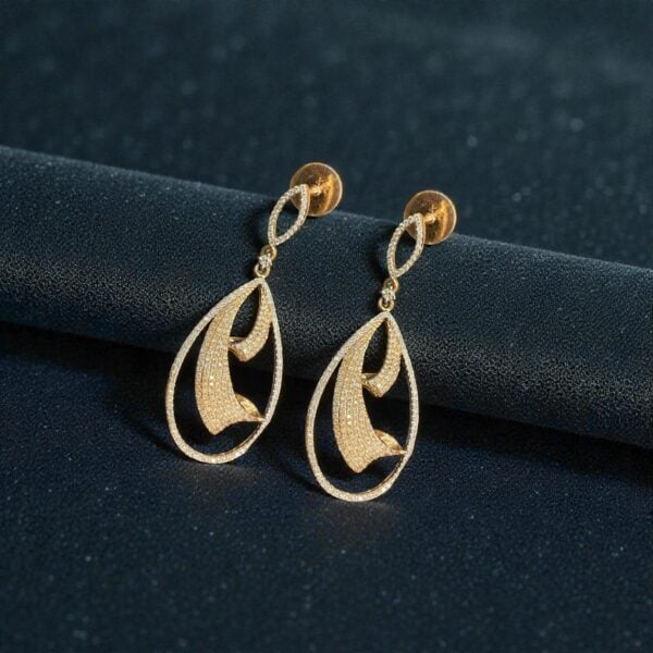 Pave 1.54 Carats Round Brilliant F/VS1 Diamonds Dangle Earrings In 14K Rose Gold