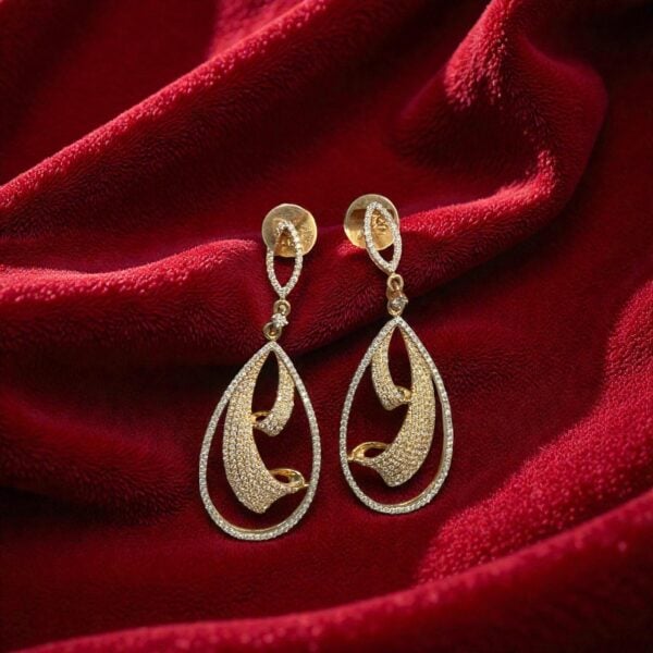 Pave 1.54 Carats Round Brilliant F/VS1 Diamonds Dangle Earrings In 14K Rose Gold