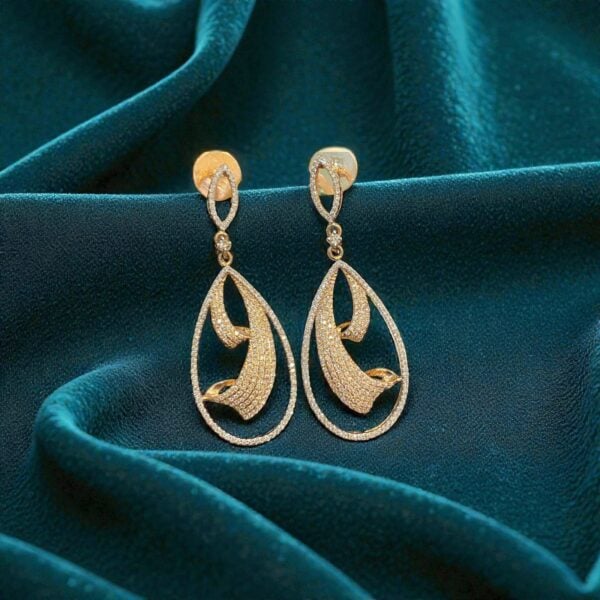 Pave 1.54 Carats Round Brilliant F/VS1 Diamonds Dangle Earrings In 14K Rose Gold
