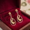 Pave 1.54 Carats Round Brilliant F/VS1 Diamonds Dangle Earrings In 14K Rose Gold