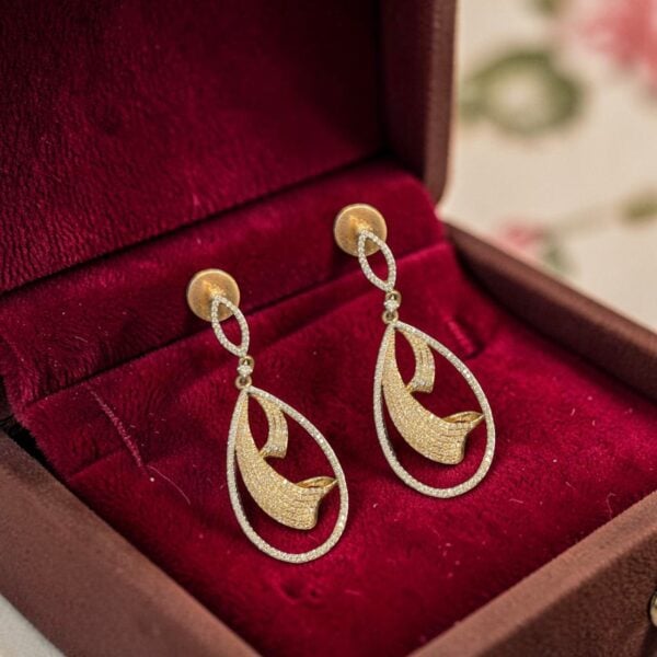 Pave 1.54 Carats Round Brilliant F/VS1 Diamonds Dangle Earrings In 14K Rose Gold
