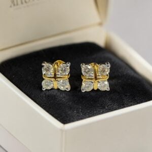 1.60 Cts 20 Pointer Round Brilliant F/VS1 Diamonds Stud Earrings 14K Yellow Gold