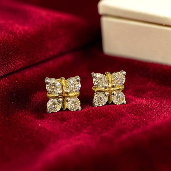 1.60 Cts 20 Pointer Round Brilliant F/VS1 Diamonds Stud Earrings 14K Yellow Gold