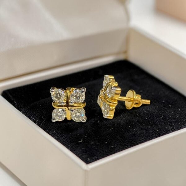 1.60 Cts 20 Pointer Round Brilliant F/VS1 Diamonds Stud Earrings 14K Yellow Gold