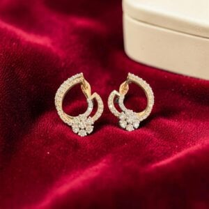 E-279 (20) Pave 1.36 Cts Round Brilliant F/VS1 Diamonds Clip-On Hoop Earrings In 14K Gold