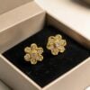 0.96 Cts Round Brilliant F/VS1 Diamonds 7-Stone Stud Earrings In 14K Yellow Gold