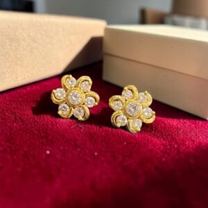 0.96 Cts Round Brilliant F/VS1 Diamonds 7-Stone Stud Earrings In 14K Yellow Gold