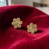 0.96 Cts Round Brilliant F/VS1 Diamonds 7-Stone Stud Earrings In 14K Yellow Gold