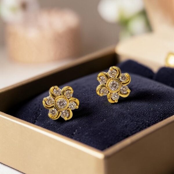 0.96 Cts Round Brilliant F/VS1 Diamonds 7-Stone Stud Earrings In 14K Yellow Gold